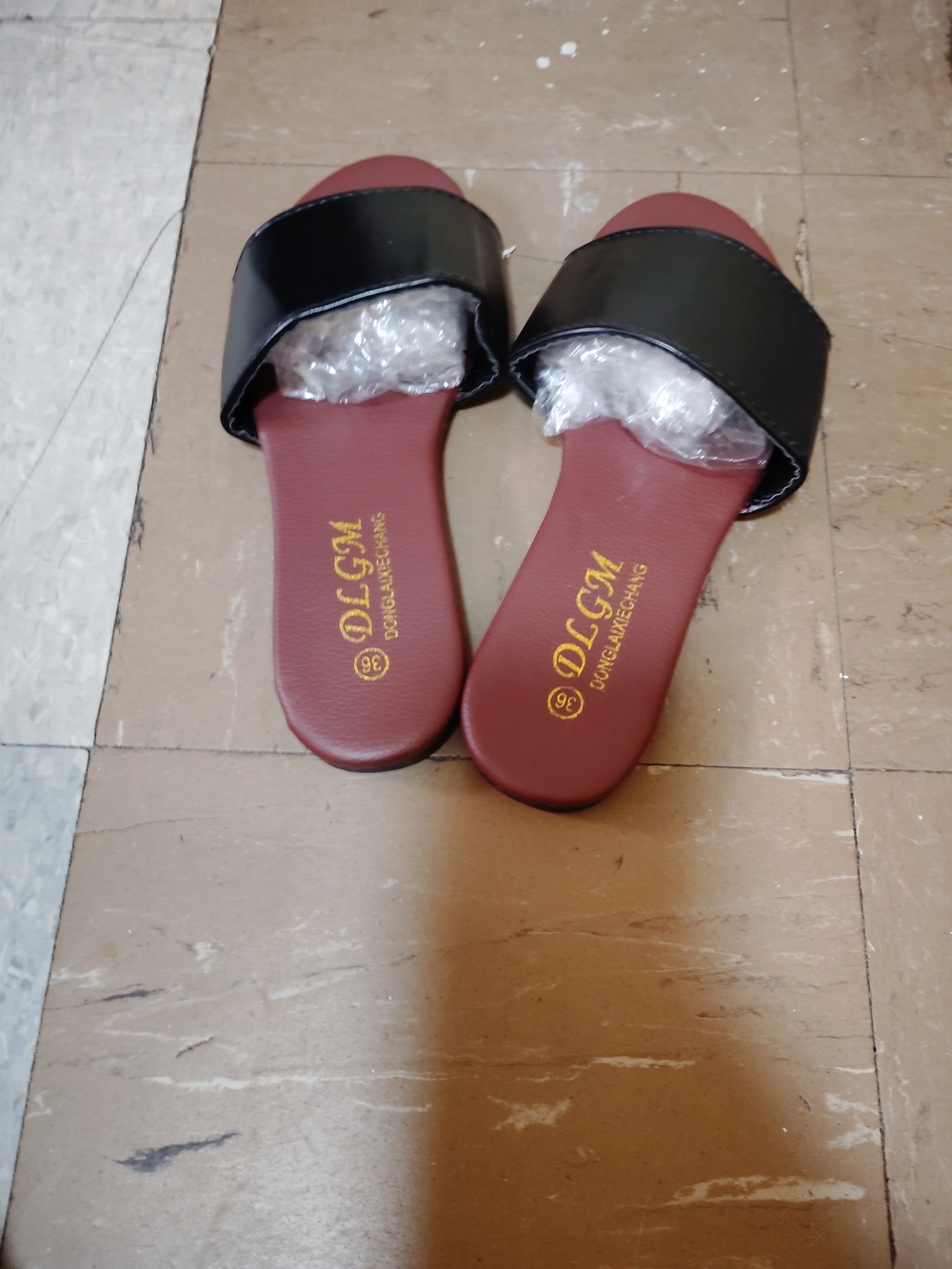 Women's Black Strap Slide Sandals - Wine Footbed